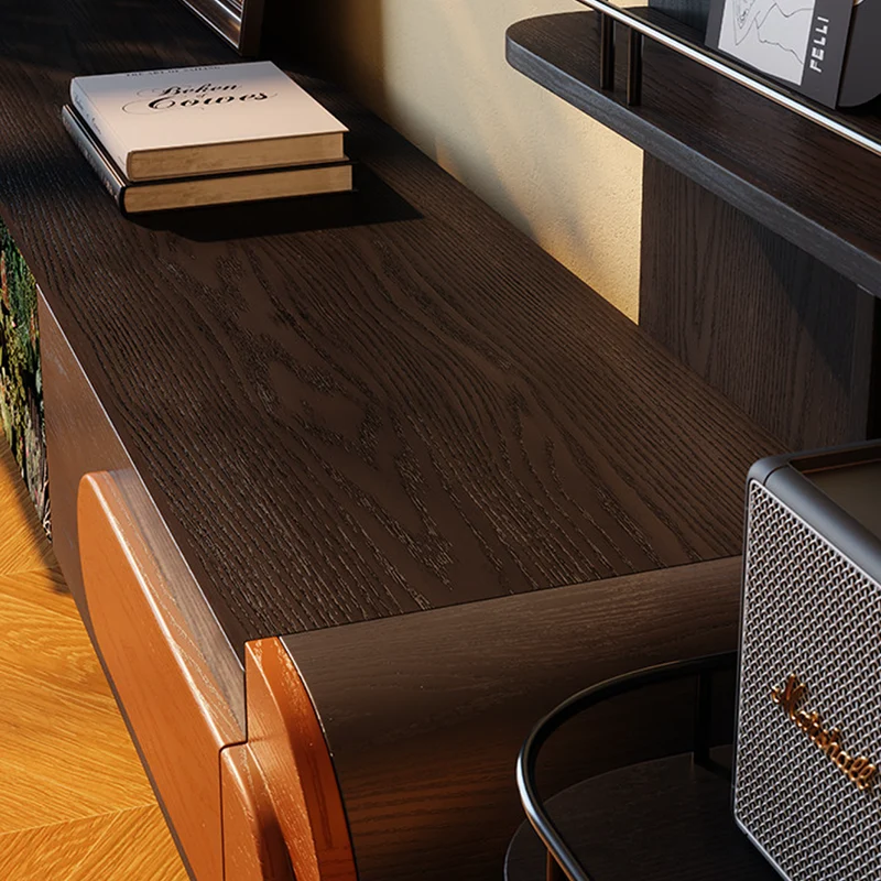 Traditional French Ash Wood & Plywood Velvet TV Stand - Retro Entertainment Console With 3 Drawers & Elevated Legs