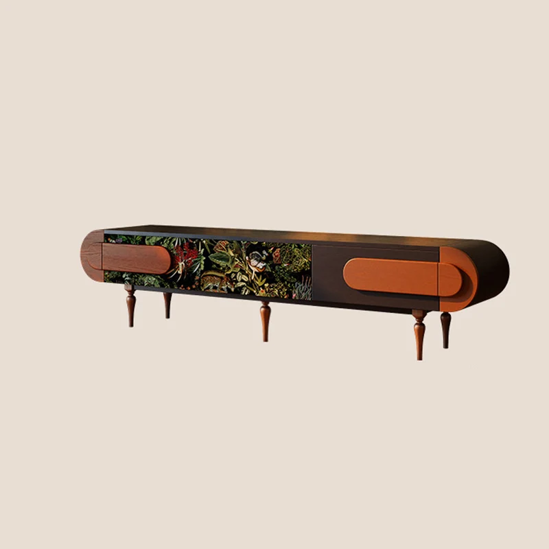 Traditional French Ash Wood & Plywood Velvet TV Stand - Retro Entertainment Console With 3 Drawers & Elevated Legs