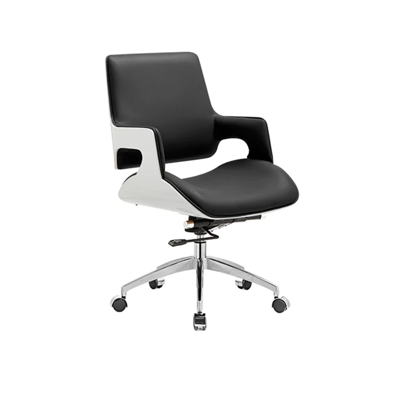 Modern Mid Back Office Chair With Aluminum Base - Swivel Desk Chair With Ergonomic Cushion & SGS Gas Lift For Home Office