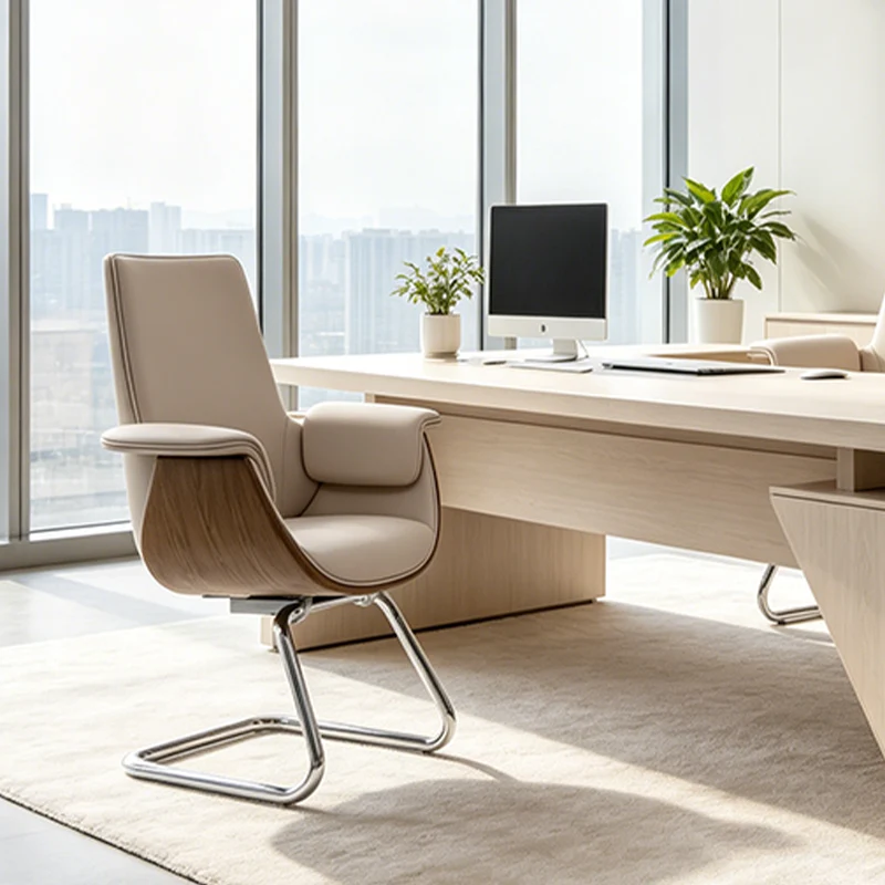 Modern Luxury Ergonomic Office Visitor Chair - Faux Leather Desk Chair With Chrome Cantilever Frame For Home Office