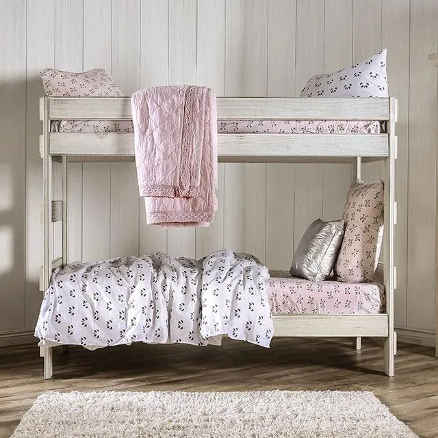Furniture of America Arlette AM-BK100WH-BED-SLAT Twin/Twin Bunk Bed