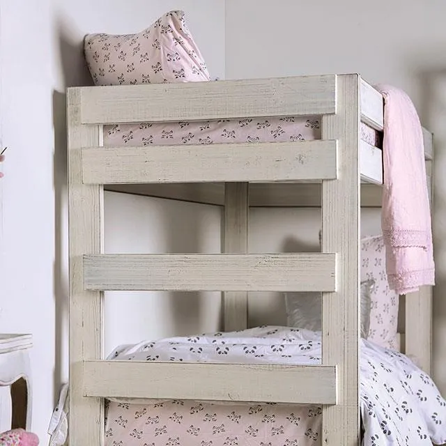 Furniture of America Arlette AM-BK100WH-BED-SLAT Twin/Twin Bunk Bed