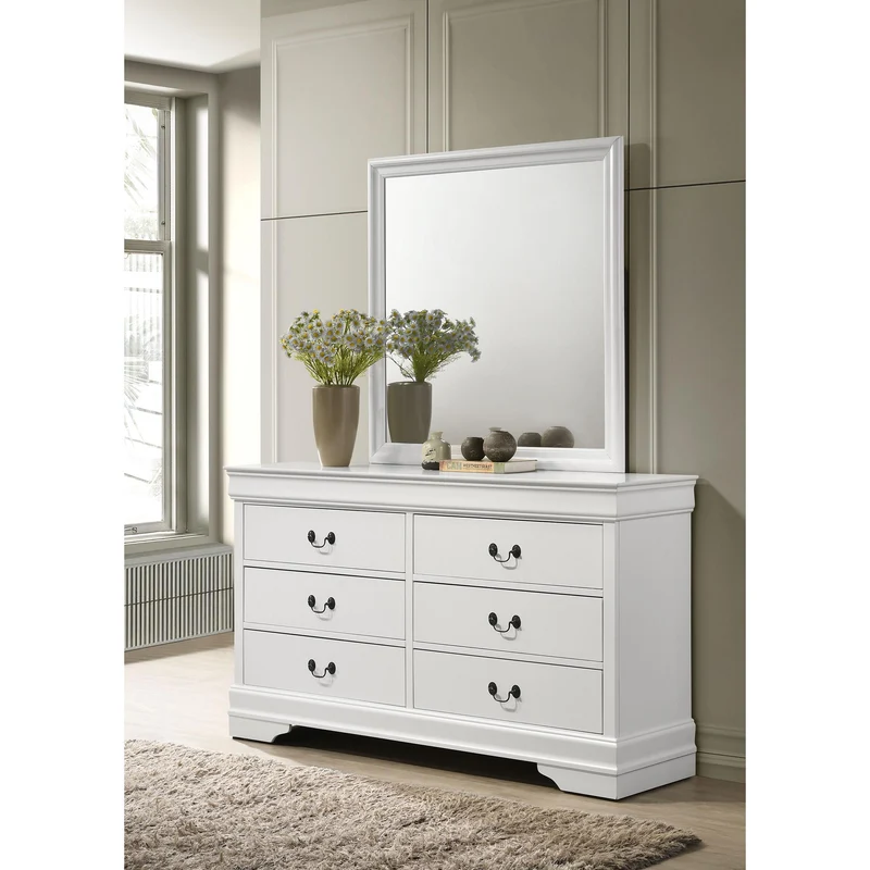 Coaster Furniture Louis Philippe 202443M 6-Drawer Dresser and Mirror - White