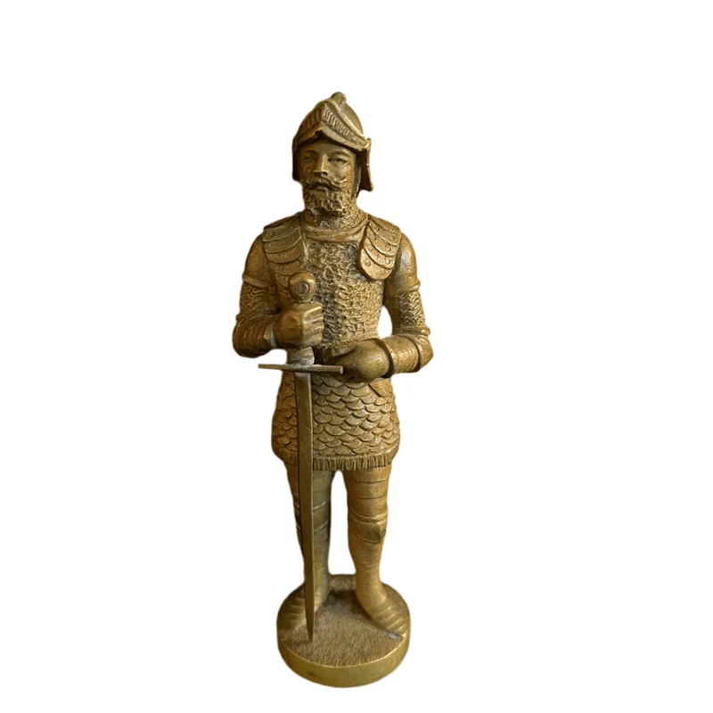 French bronze knight figure in chain mail armor