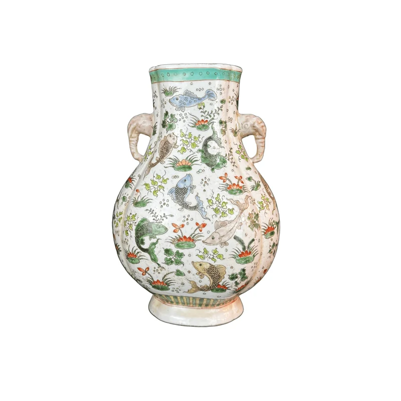 Oriental ceramic vase with fish motif, 20th century