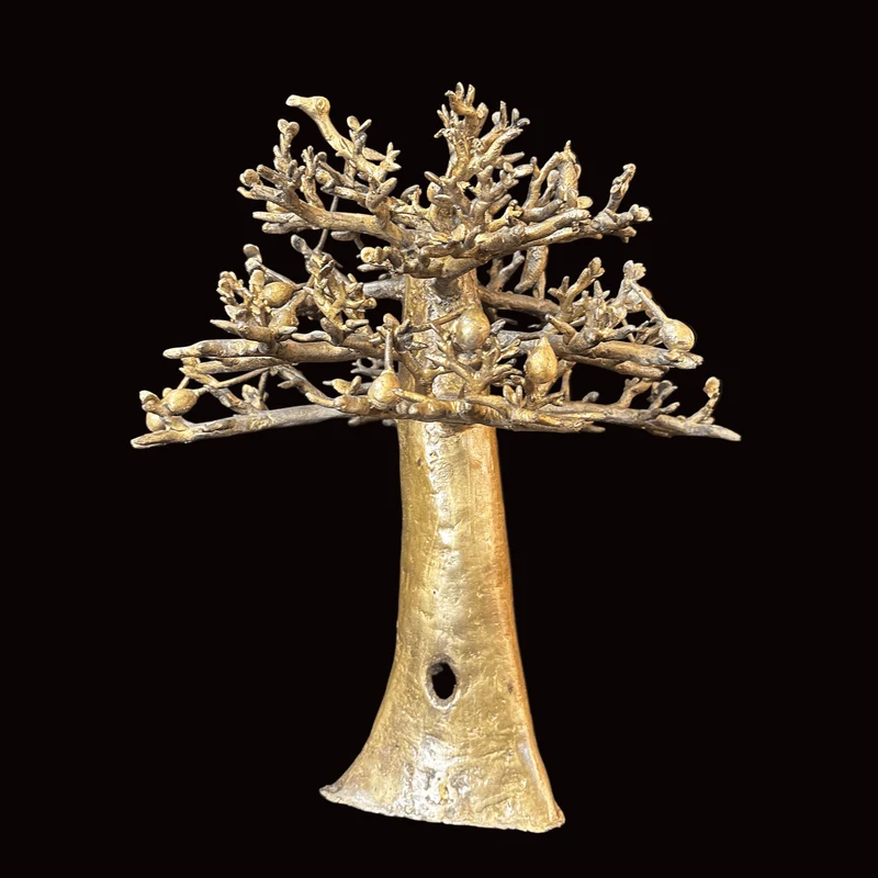 Baobab and perched birds sculpture, solid bronze