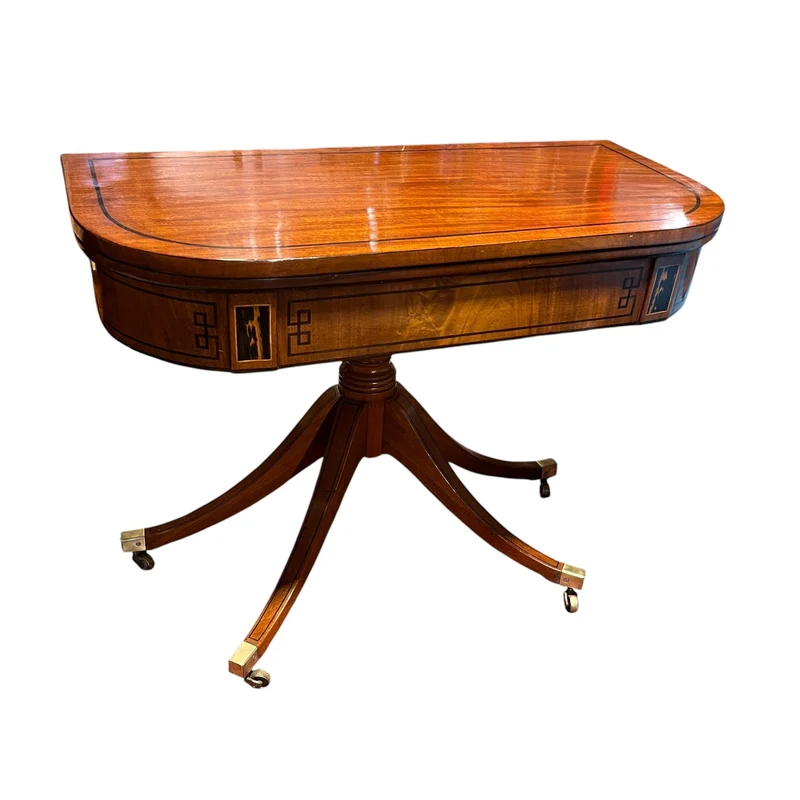French game table, satin blonde mahogany with marquetry purfling