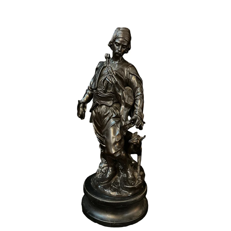 Tin sculpture 'The Persian Hunter' signed Émile-Coriolan Guillermin