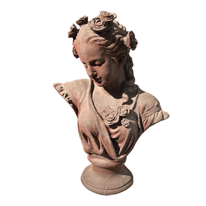 Iron bust Victorian era woman with flowers