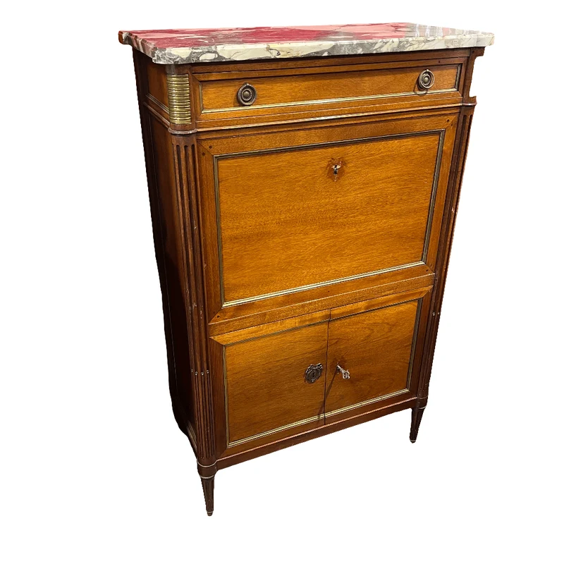 White marble French Louis XVI style chiffonier secretary