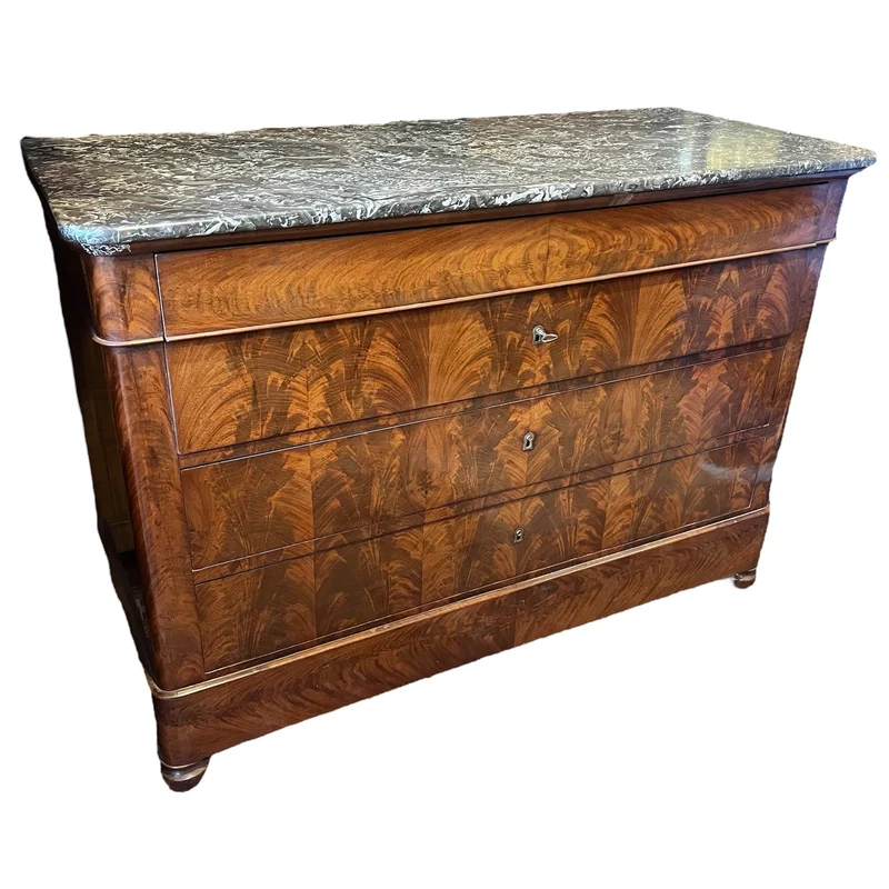 French mahogany and black marble chest of drawers