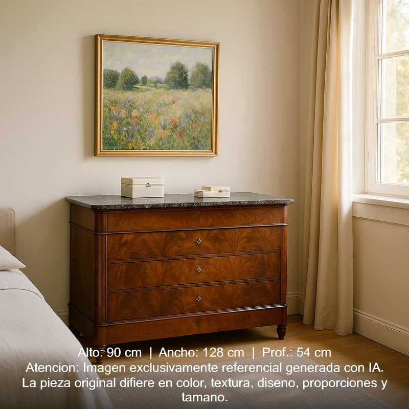 French mahogany and black marble chest of drawers