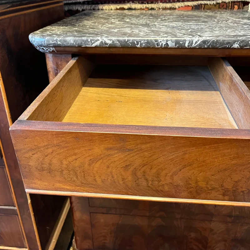 French mahogany and black marble chest of drawers