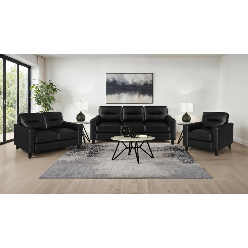 Coaster Furniture Scotland 504664 Faux Leather Upholstered Track Arm Sofa - Black
