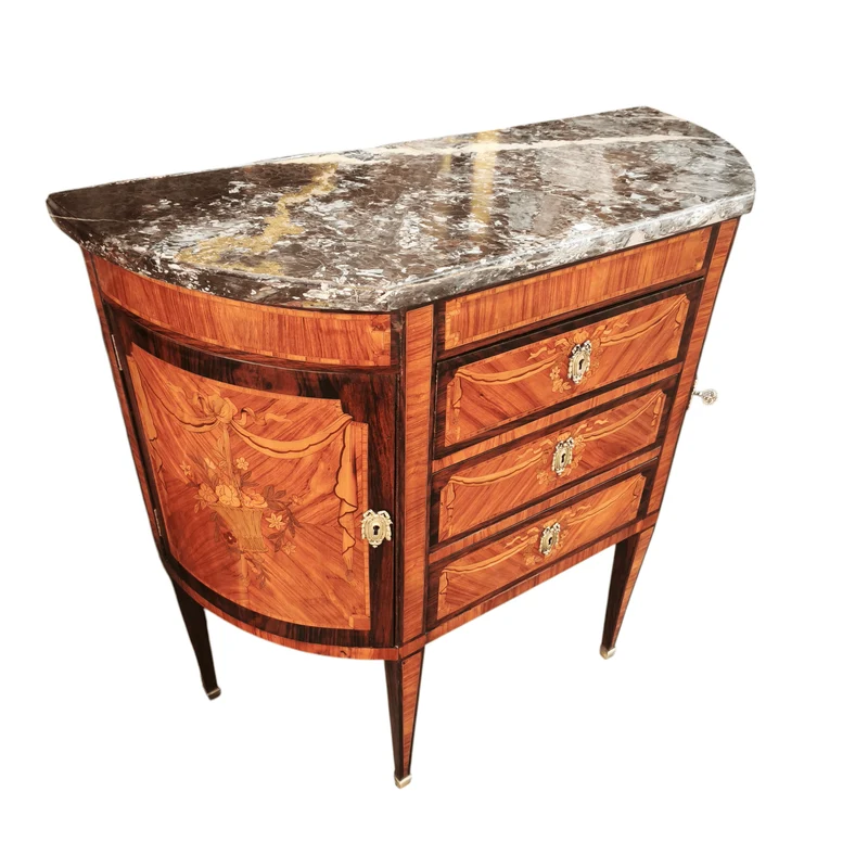 Demi-Lune Louis XVI style dresser, 19th century, marble top
