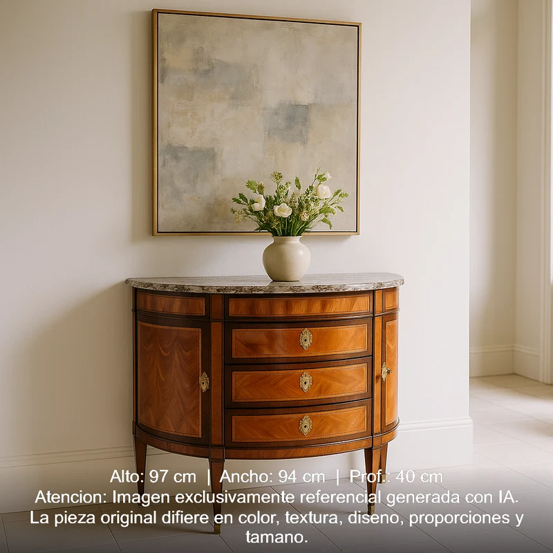 Demi-Lune Louis XVI style dresser, 19th century, marble top