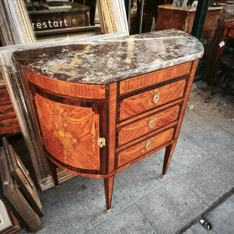 Demi-Lune Louis XVI style dresser, 19th century, marble top