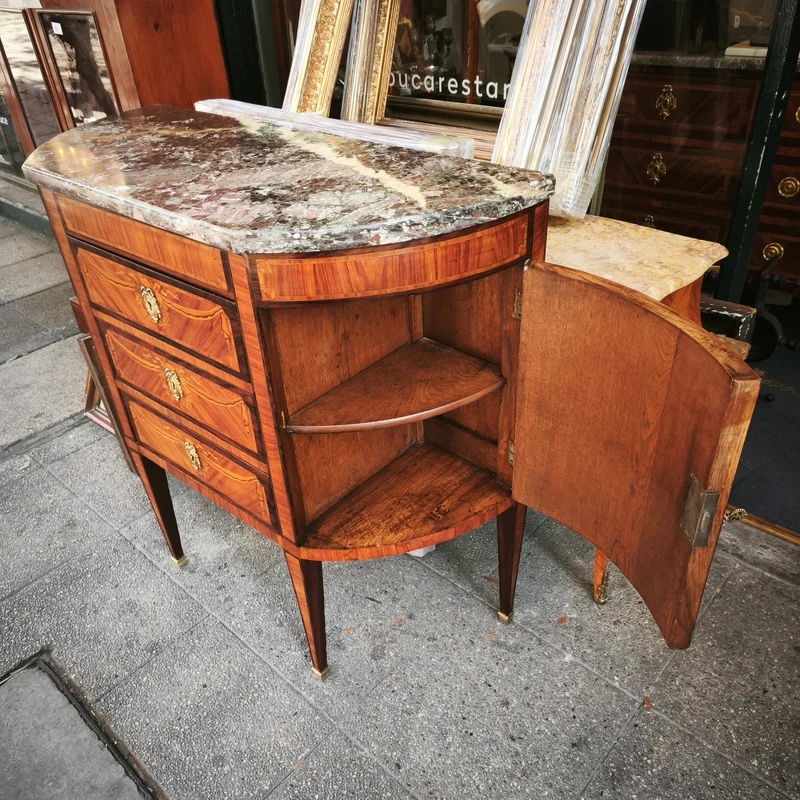Demi-Lune Louis XVI style dresser, 19th century, marble top