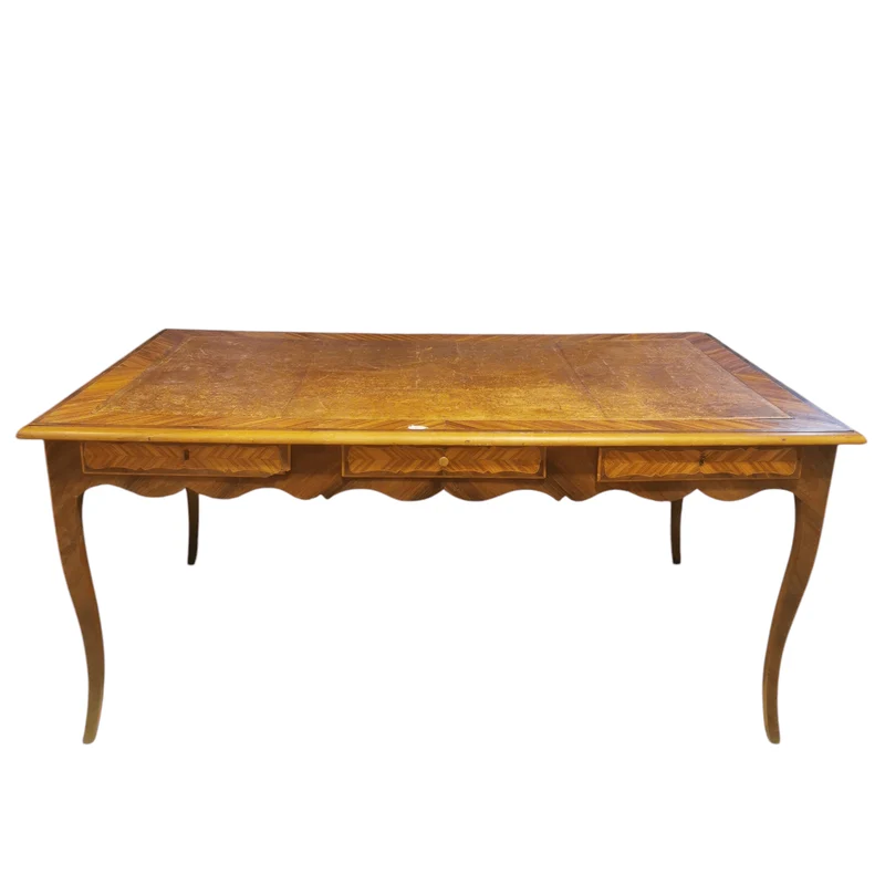 French Louis XV plat bureau with original rouletted leather cover