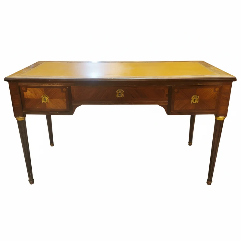 French Louis XV style Bureau-plat desk in mahogany and rosewood with original leather cover