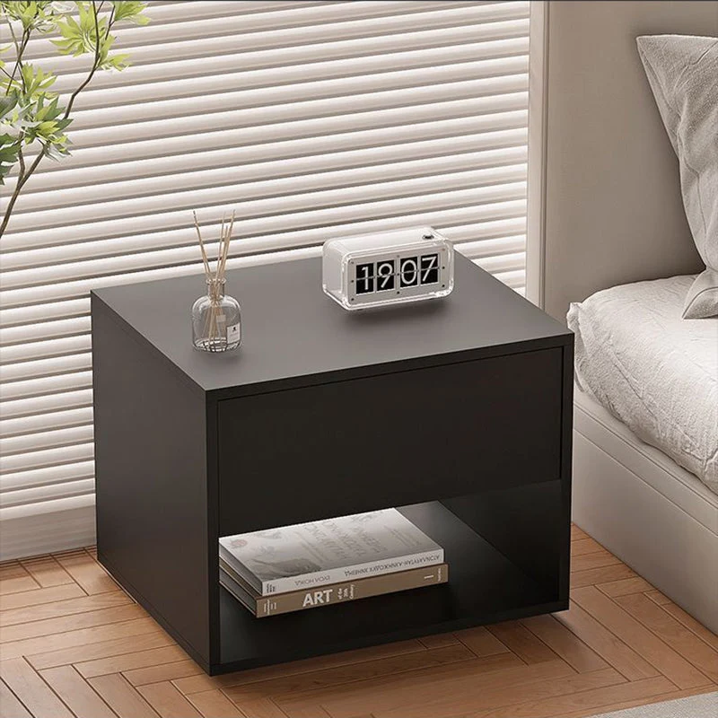 Modern Minimalist Cubic Square Medium Density Fiberboard Acrylic Nightstand 1 - Drawer For Bedroom