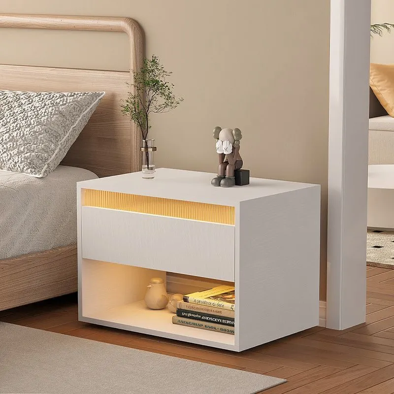 Modern Minimalist Cubic Square Medium Density Fiberboard Acrylic Nightstand 1 - Drawer For Bedroom