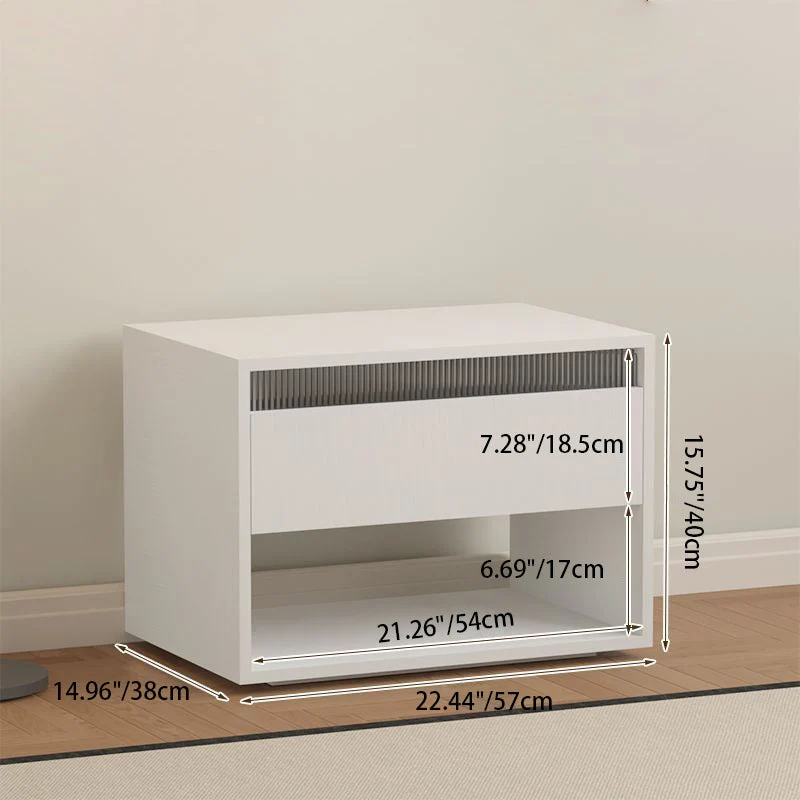 Modern Minimalist Cubic Square Medium Density Fiberboard Acrylic Nightstand 1 - Drawer For Bedroom