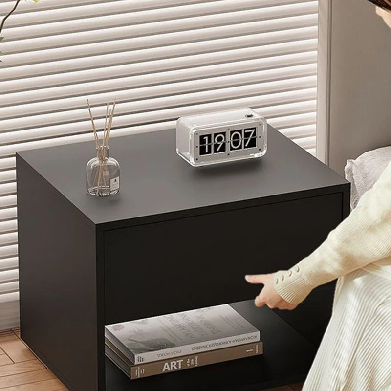 Modern Minimalist Cubic Square Medium Density Fiberboard Acrylic Nightstand 1 - Drawer For Bedroom
