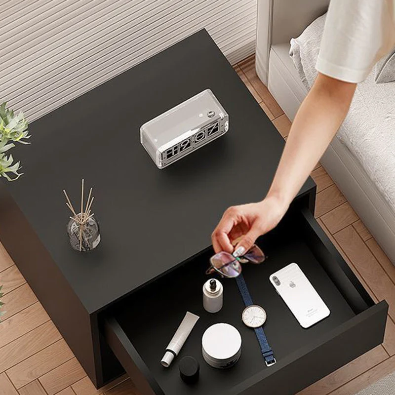Modern Minimalist Cubic Square Medium Density Fiberboard Acrylic Nightstand 1 - Drawer For Bedroom