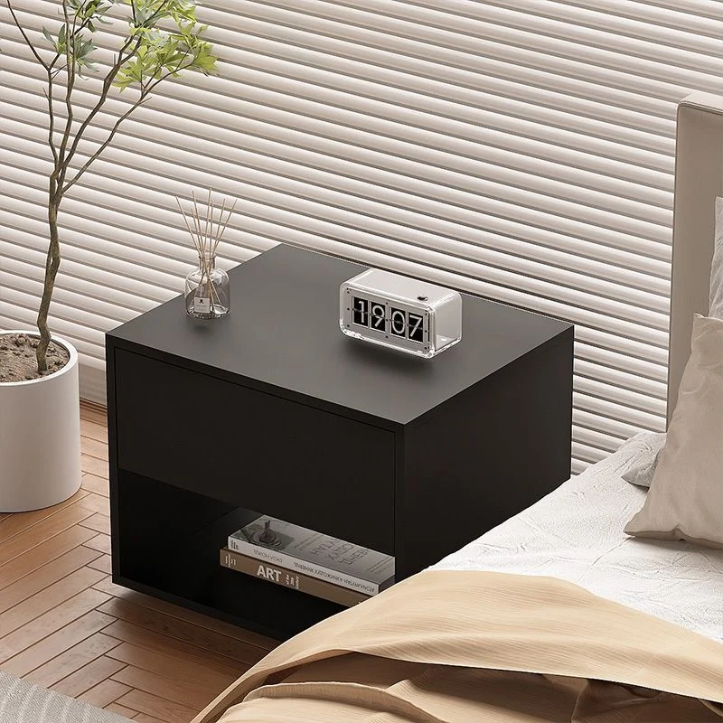 Modern Minimalist Cubic Square Medium Density Fiberboard Acrylic Nightstand 1 - Drawer For Bedroom