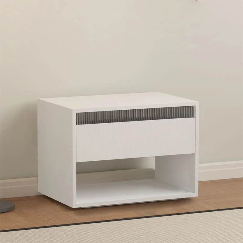 Modern Minimalist Cubic Square Medium Density Fiberboard Acrylic Nightstand 1 - Drawer For Bedroom