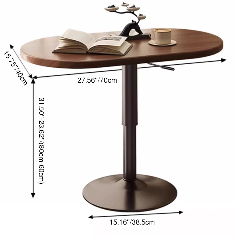 Modern Minimalist Stone Slab MDF Top Steel Oval Side Table With Adjustable Height & Rotating Desktop For Living Room & Bedroom