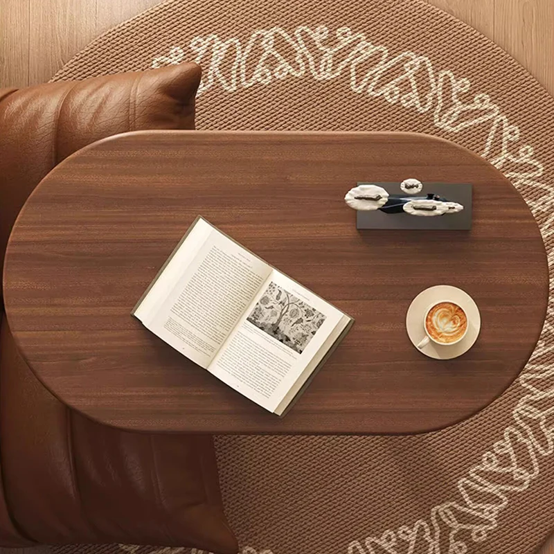 Modern Minimalist Stone Slab MDF Top Steel Oval Side Table With Adjustable Height & Rotating Desktop For Living Room & Bedroom