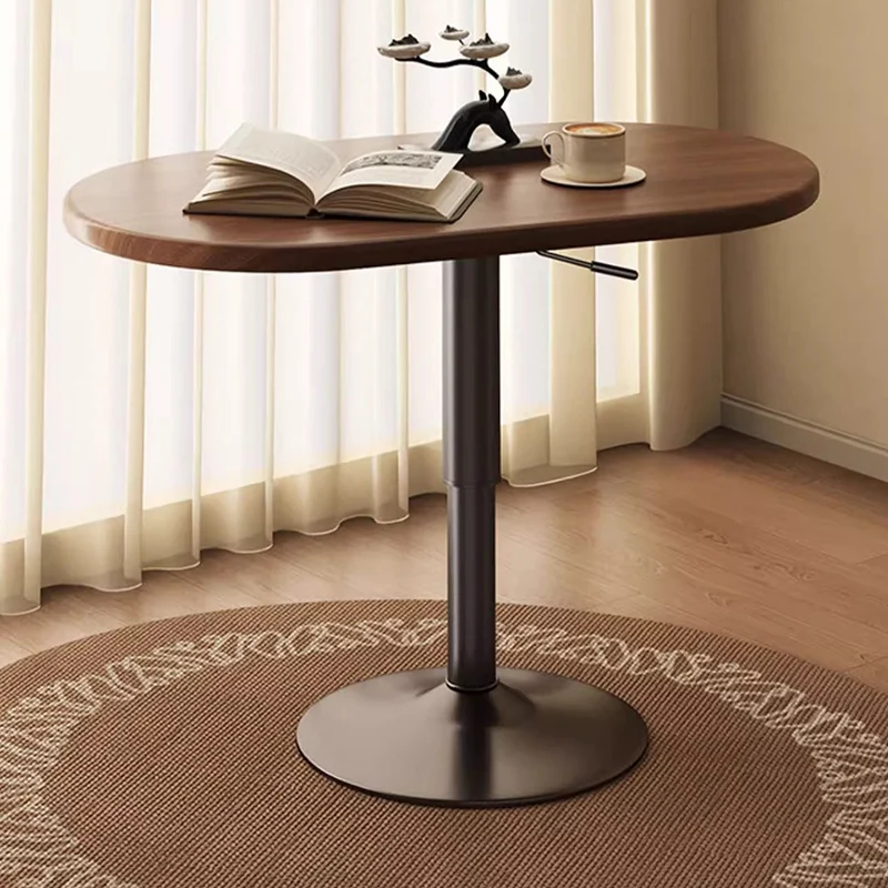 Modern Minimalist Stone Slab MDF Top Steel Oval Side Table With Adjustable Height & Rotating Desktop For Living Room & Bedroom