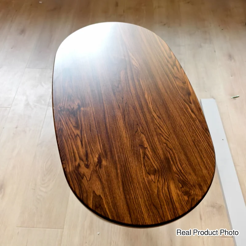 Modern Minimalist Stone Slab MDF Top Steel Oval Side Table With Adjustable Height & Rotating Desktop For Living Room & Bedroom