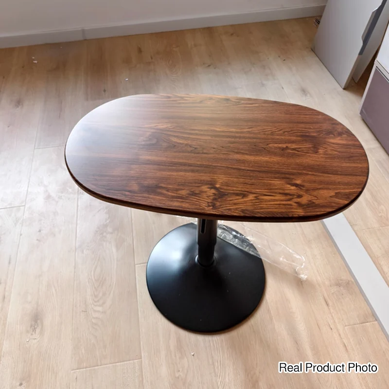 Modern Minimalist Stone Slab MDF Top Steel Oval Side Table With Adjustable Height & Rotating Desktop For Living Room & Bedroom