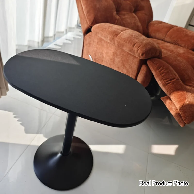 Modern Minimalist Stone Slab MDF Top Steel Oval Side Table With Adjustable Height & Rotating Desktop For Living Room & Bedroom
