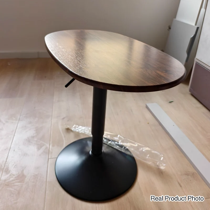 Modern Minimalist Stone Slab MDF Top Steel Oval Side Table With Adjustable Height & Rotating Desktop For Living Room & Bedroom