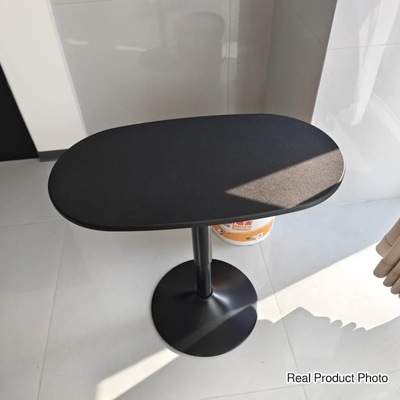 Modern Minimalist Stone Slab MDF Top Steel Oval Side Table With Adjustable Height & Rotating Desktop For Living Room & Bedroom