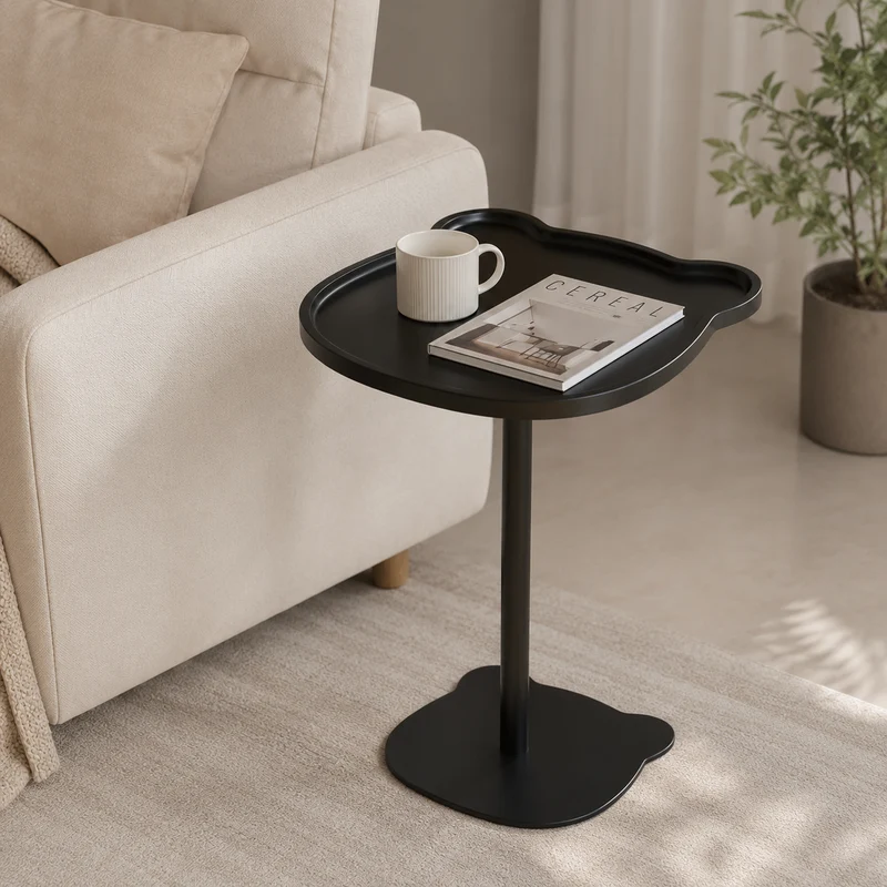 Contemporary Creative Steel MDF Bear-Shaped Side Table With Storage Shelf For Living Room & Bedroom