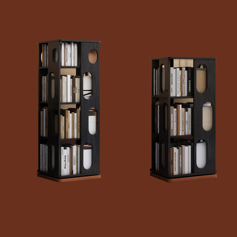 Contemporary Ash Wood Bookcase Storage Organizer - Rectangular 360° Rotating Solid Wood Bookshelf Tower 3/4/5/6 Tier For Home Office