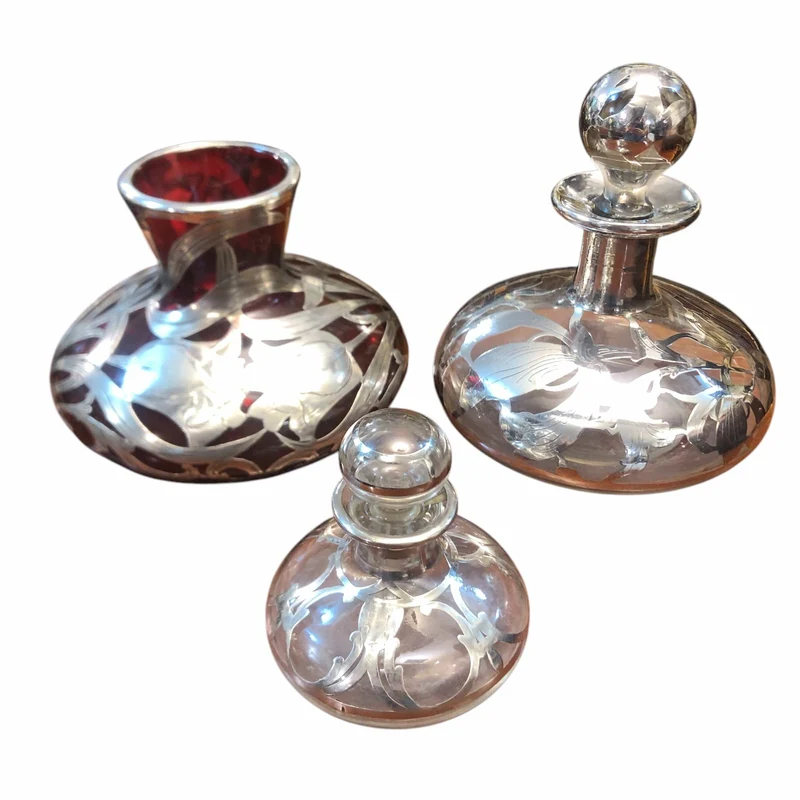 Art Nouveau Crystal and Silver Dressing Table Set circa 1900