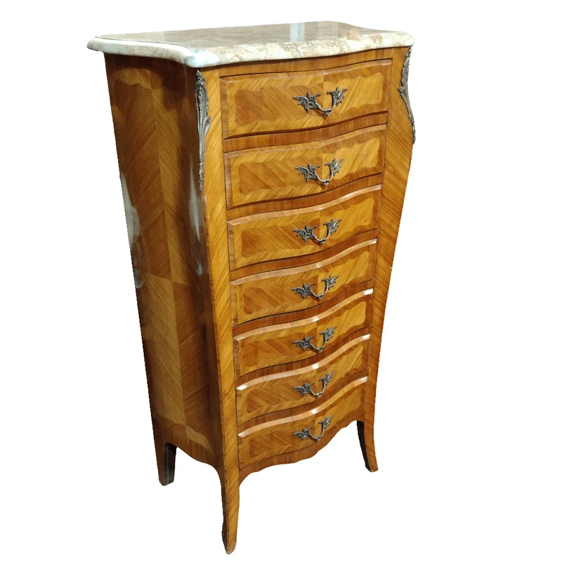 French semainier Louis XIV rosewood bronzes and marble cover