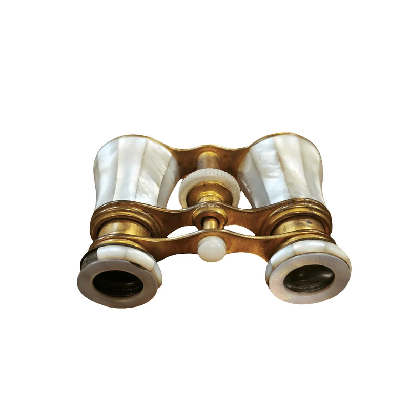 German Optiker Ruhnke binoculars in white mother-of-pearl and gold-plated metal