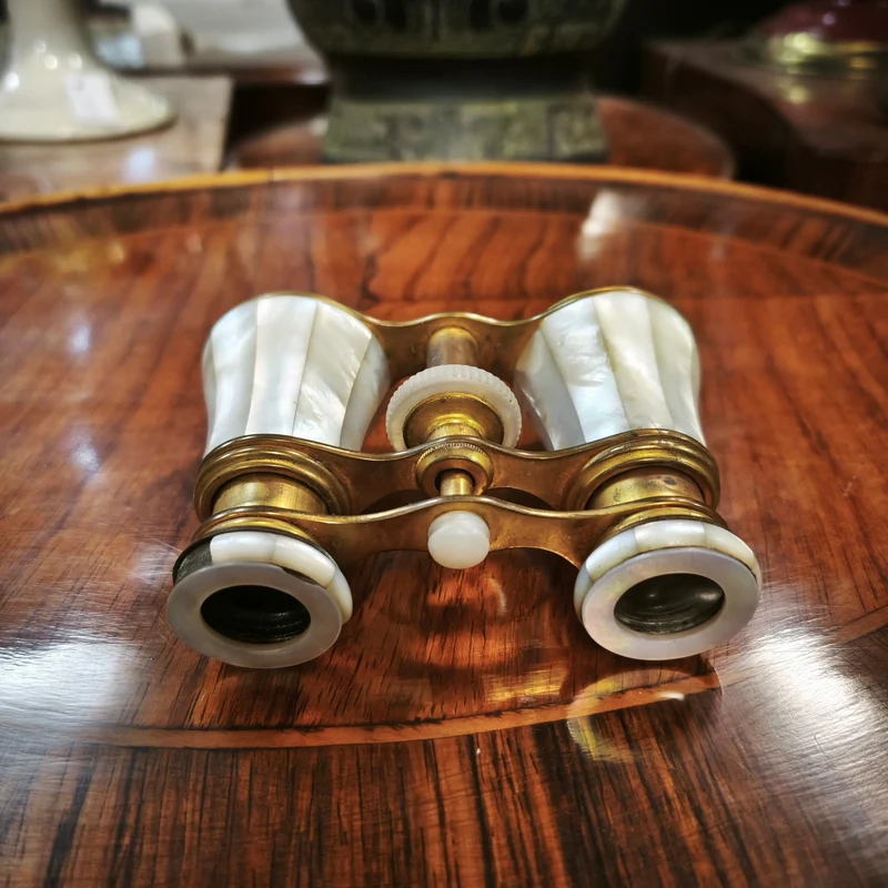 German Optiker Ruhnke binoculars in white mother-of-pearl and gold-plated metal