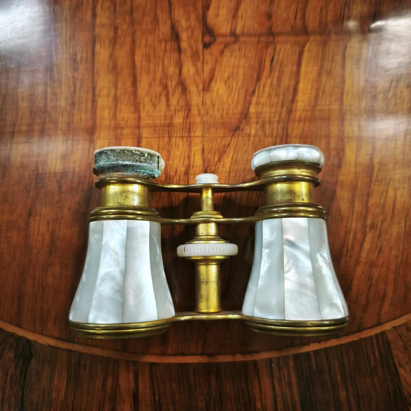 German Optiker Ruhnke binoculars in white mother-of-pearl and gold-plated metal