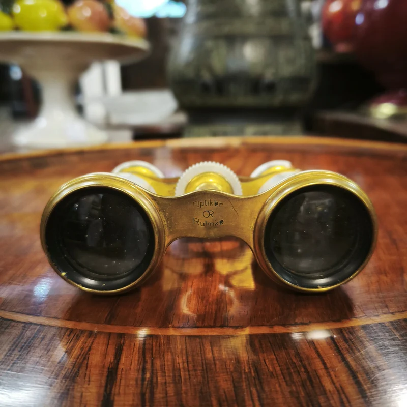 German Optiker Ruhnke binoculars in white mother-of-pearl and gold-plated metal