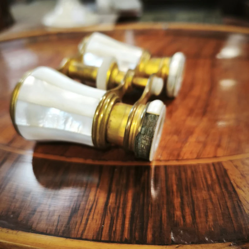 German Optiker Ruhnke binoculars in white mother-of-pearl and gold-plated metal