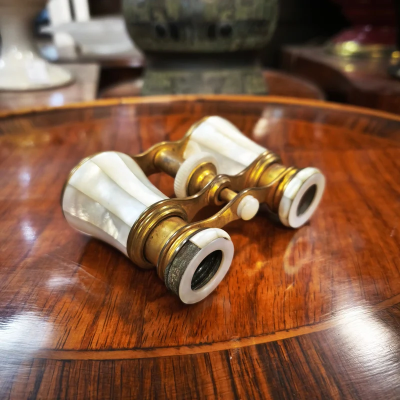 German Optiker Ruhnke binoculars in white mother-of-pearl and gold-plated metal