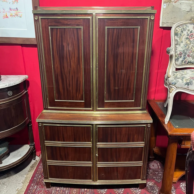Large tall dresser in Directoire style for TV with headband and bronze appliqués